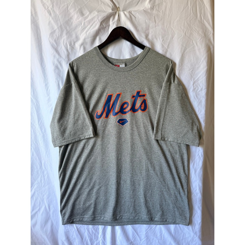 Nike Team MLB New York Mets T-Shirt Mens XL Grey Heather Fit Dry Graphic Tee